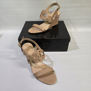Lauren Ralph Lauren Amilea Nappa Leather Wedge Sandal Shoes Tan 9 NIB Designer